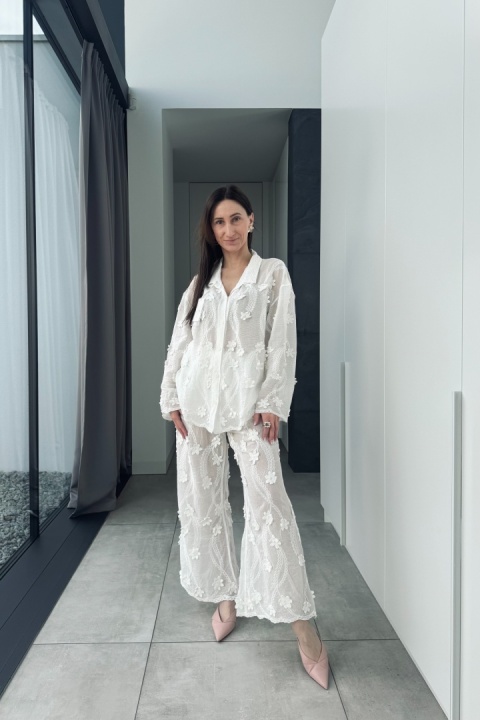 Bawełniany komplet boho z kwiatkami | biały