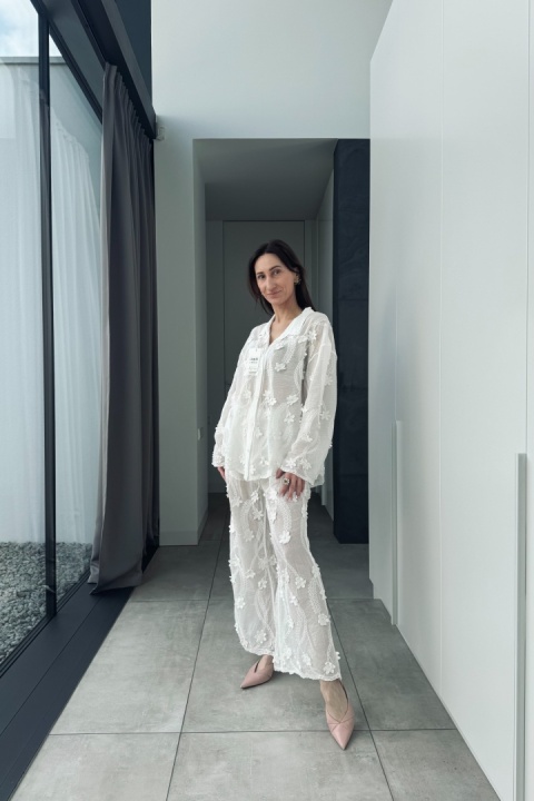 Bawełniany komplet boho z kwiatkami | biały