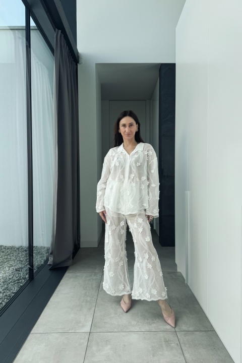 Bawełniany komplet boho z kwiatkami | biały