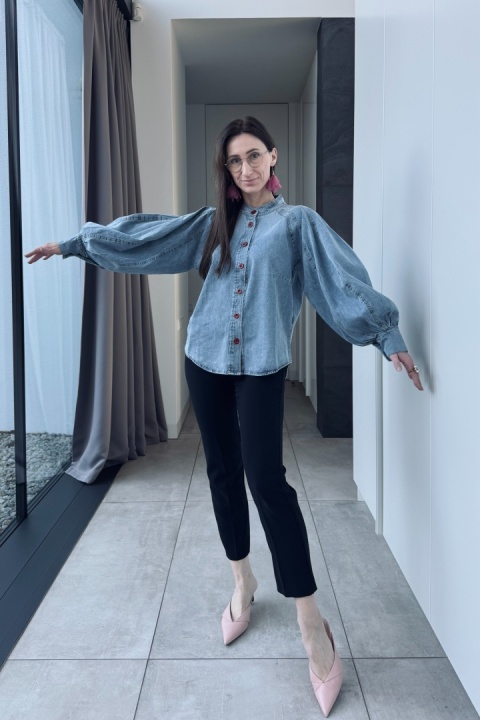 Koszula jeansowa z bufiastymi rękawami