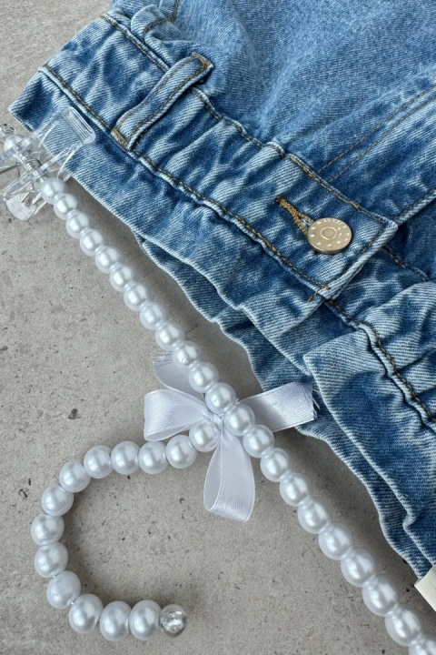 Krótkie spodenki szorty jeansowe paperbag z białą lamówką