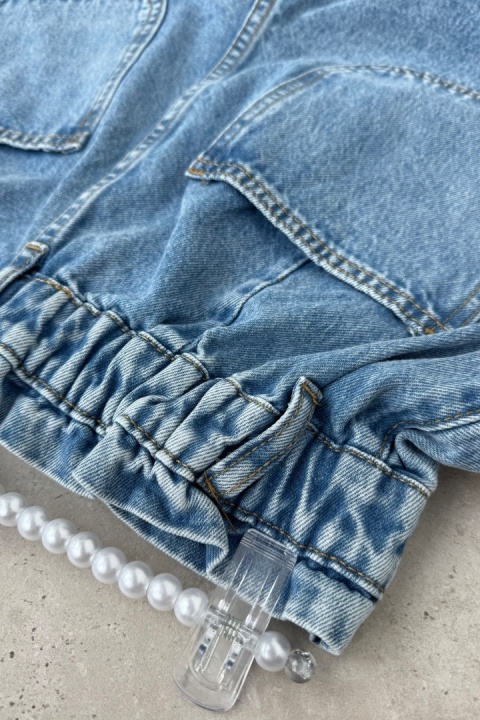 Krótkie spodenki szorty jeansowe paperbag z białą lamówką