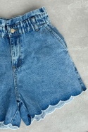 Krótkie spodenki szorty jeansowe paperbag z białą lamówką