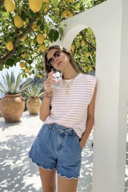 Krótkie spodenki szorty jeansowe paperbag z białą lamówką