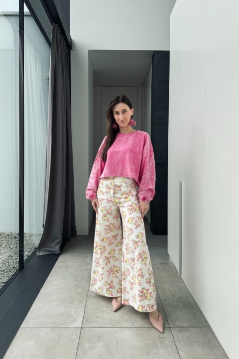 Spodnie w kwiatki Spring Bloom | białe