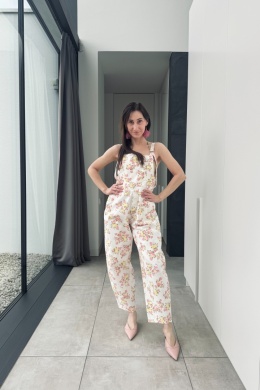 Ogrodniczki w kwiatki Spring Bloom | białe