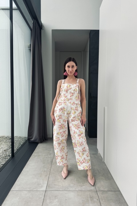 Ogrodniczki w kwiatki Spring Bloom | białe