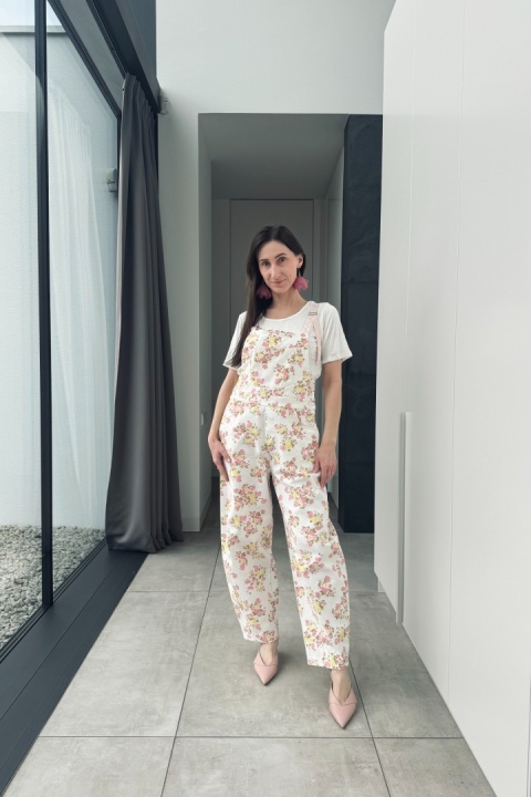 Ogrodniczki w kwiatki Spring Bloom | białe