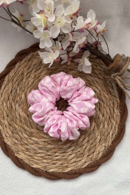 Wiskozowa gumka do włosów maxi | różowa w białe kwiatki