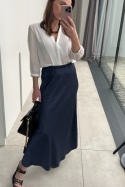 Satynowa spódnica maxi z wiskozy | granatowa