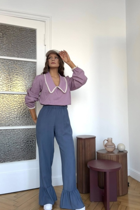 Spodnie Małgorzata z falbanką z tencelu | jasny denim