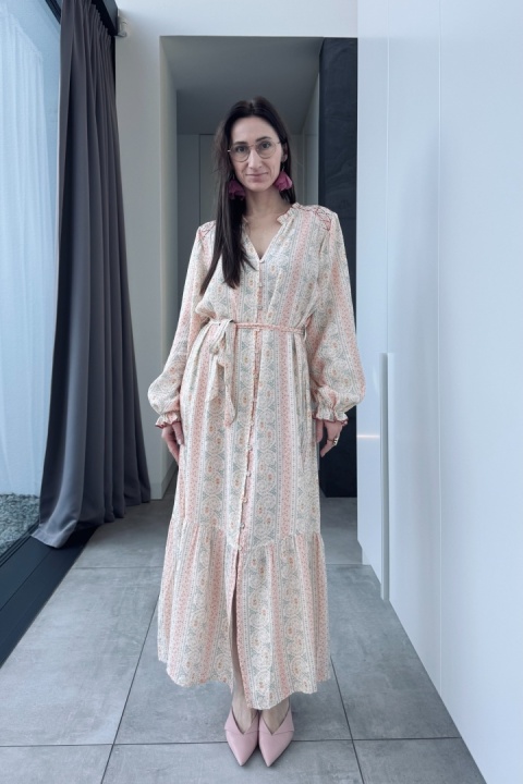 Zwiewna, koszulowa sukienka maxi boho z rayonu