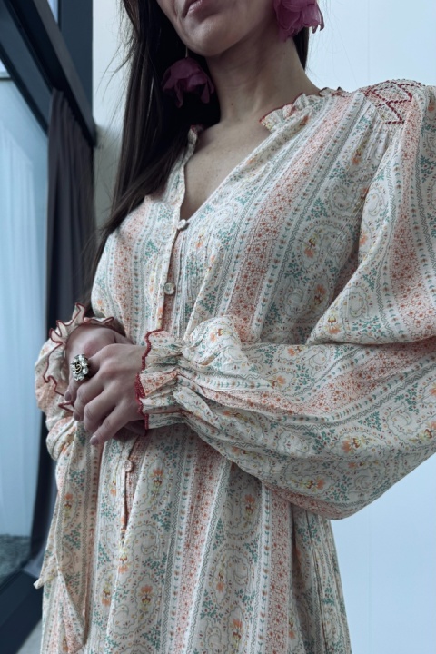 Zwiewna, koszulowa sukienka maxi boho z rayonu