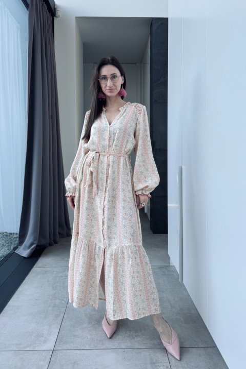 Zwiewna, koszulowa sukienka maxi boho z rayonu