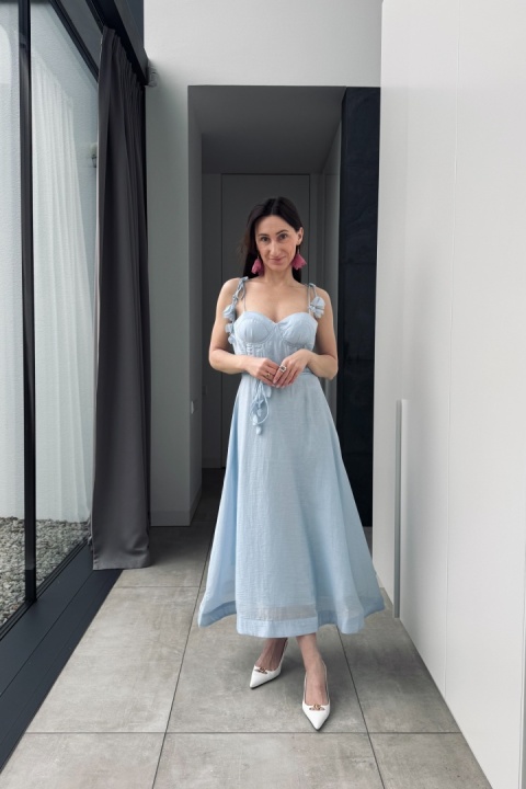 Sukienka z tencelu z dodatkiem lnu | baby blue