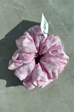 Wiskozowa gumka do włosów maxi | różowa w białe kwiatki