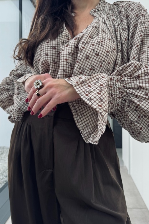 Bawełniana bluzka oversize Vintage Garden z falbankami przy rękawach