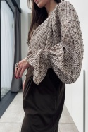 Bawełniana bluzka oversize Vintage Garden z falbankami przy rękawach