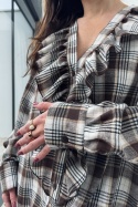Bawełniana koszula w kratę Lola2 z falbanami | polska produkcja | czekoladowa