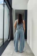 Bawełniany komplet jeansowy: jeansy i top z baskinką | niebieski