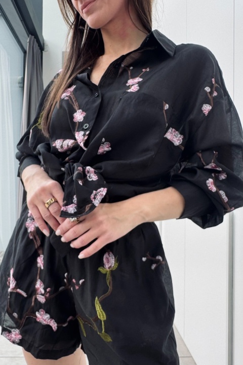 Bawełniany komplet Sakura z haftem | czarny