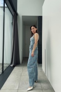 Bawełniany komplet jeansowy w wisienki: jeansy i top z baskinką