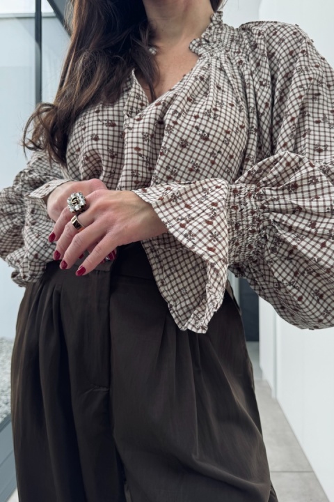 Eleganckie spodnie z koroką z wiskozą i lnem | czekoladowe
