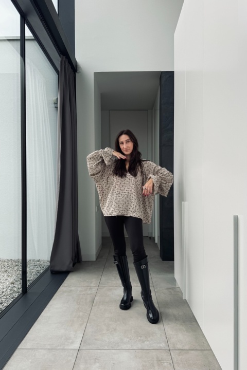 Bawełniana bluzka oversize Vintage Garden z falbankami przy rękawach
