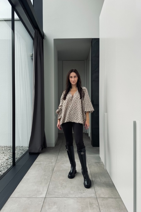 Bawełniana bluzka oversize Vintage Garden z falbankami przy rękawach