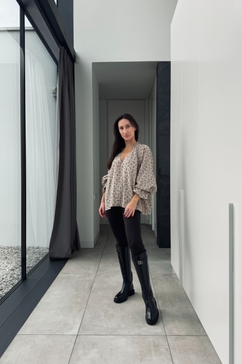Bawełniana bluzka oversize Vintage Garden z falbankami przy rękawach