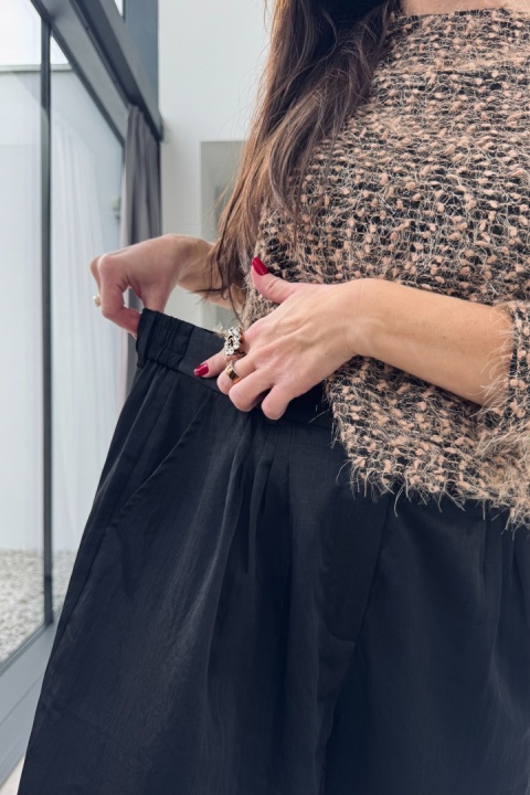 Eleganckie spodnie z koroką z wiskozą i lnem | czarne