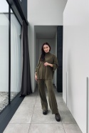 Komplet Comfy z wiskozy i kaszmiru, o warkoczowym splocie, sweter z golfem | oliwkowy