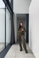Komplet Comfy z wiskozy i kaszmiru, o warkoczowym splocie, sweter z golfem | oliwkowy