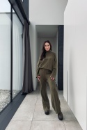 Komplet Comfy z wiskozy i kaszmiru, o warkoczowym splocie, sweter z golfem | oliwkowy