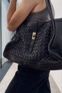 Pleciona torebka Luna w stylu vintage | włoska skóra naturalna pelle lavata | ciemna czekolada