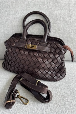Pleciona torebka Luna midi w stylu vintage | włoska skóra naturalna pelle lavata | czekolada