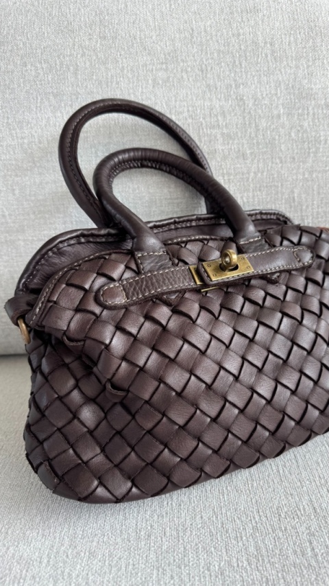 Pleciona torebka Luna midi w stylu vintage | włoska skóra naturalna pelle lavata | czekolada