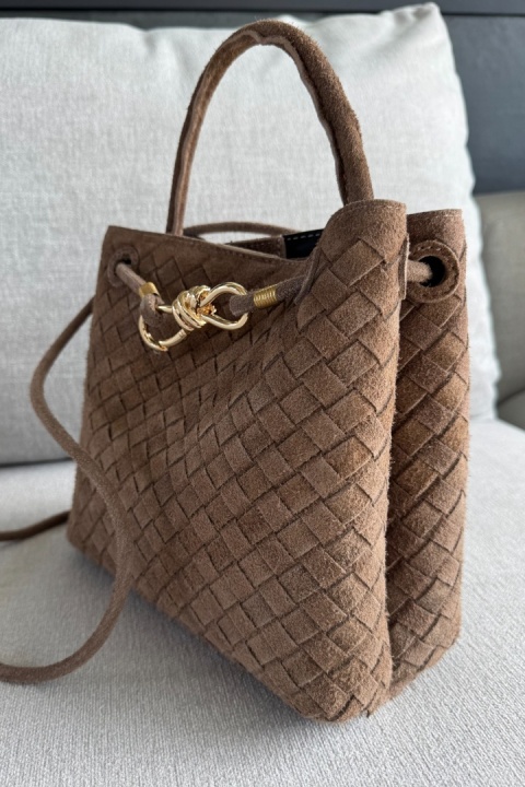 Pleciona torebka Siena Suede midi | włoska skóra naturalna zamszowa | ciepły brąz