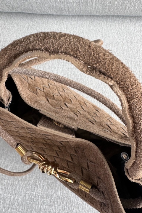 Pleciona torebka Siena Suede midi | włoska skóra naturalna zamszowa | ciepły brąz