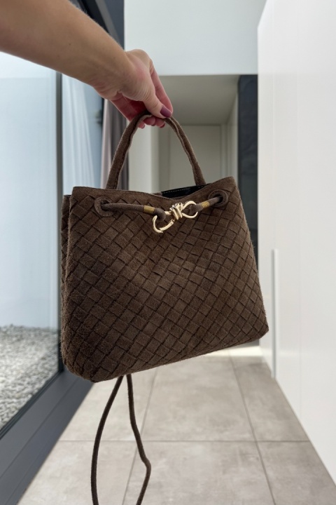 Pleciona torebka Siena Suede midi | włoska skóra naturalna zamszowa | ciepły brąz