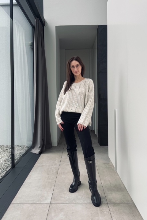 Sweter z cekinami, z dodakiem wełny i moheru | beżowy