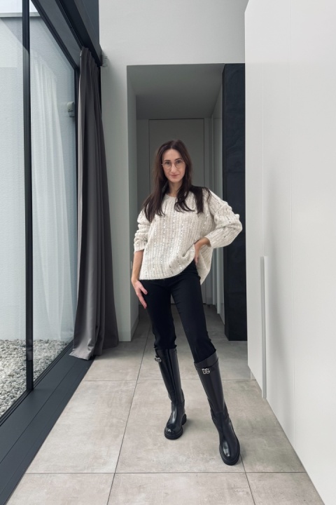 Sweter z cekinami, z dodakiem wełny i moheru | beżowy