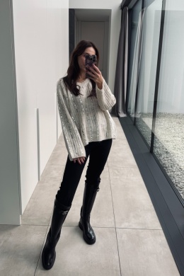 Sweter z cekinami, z dodakiem wełny i moheru | beżowy