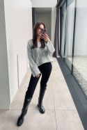 Sweter z cekinami, z dodakiem wełny i moheru | szary