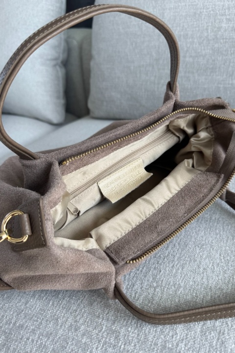 Zamszowa torebka Como Taupe midi | włoska skóra naturalna zamszowa | taupe