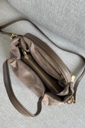 Zamszowa torebka Como Taupe midi | włoska skóra naturalna zamszowa | taupe