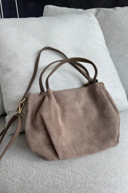 Zamszowa torebka Como Taupe midi | włoska skóra naturalna zamszowa | taupe