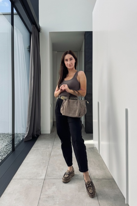 Zamszowa torebka Como Taupe midi | włoska skóra naturalna zamszowa | taupe