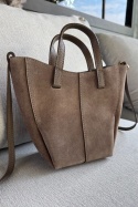 Torebka shopperka Sofia | skóra naturalna zamszowa | taupe