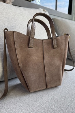 Torebka shopperka Sofia | skóra naturalna zamszowa | taupe